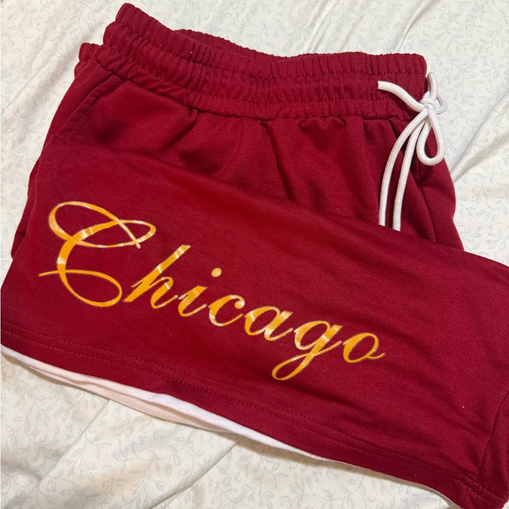 Red Shorts with Chicago Print